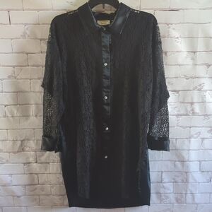 Vintage Victoria's Secret Gold Label Black Lace Button-Up Blouse
